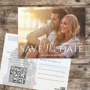 Budget QR Code Elegant Calligraphy Script Wedding Postcard