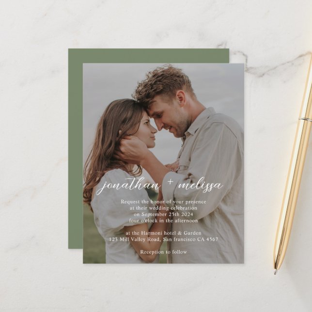 BUDGET QR Code Elegant Deep Sage Green Wedding (Front/Back In Situ)