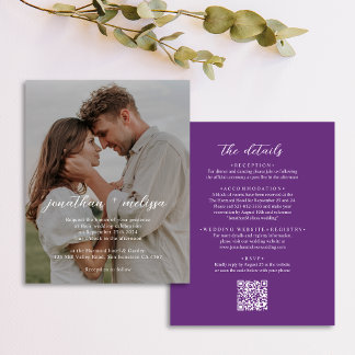 BUDGET QR Code Elegant Modern Purple Photo Wedding