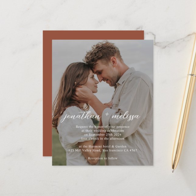 BUDGET QR Code Elegant Terracotta Photo Wedding (Front/Back In Situ)