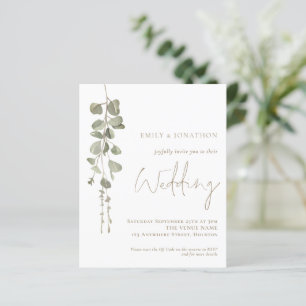 Budget QR Code Eucalyptus Gold Wedding Invitation
