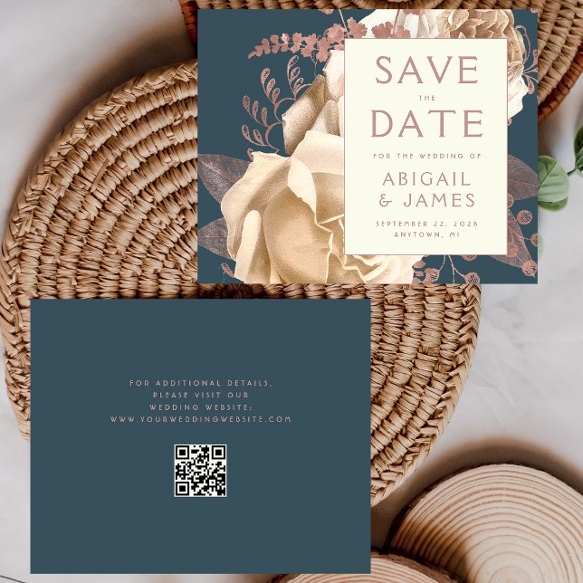Budget QR Code Floral Teal Wedding Save the Date (Creator Uploaded)