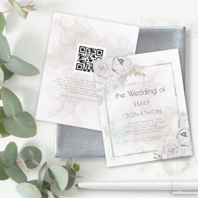 Budget QR Code Floral Watercolors Wedding Invite (Creator Uploaded)