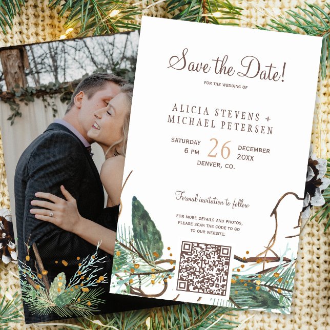 Budget QR code forest PHOTO wedding save the date (Creator Uploaded)