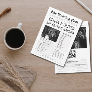Budget, QR code , funny newspaper wedding Invitation
