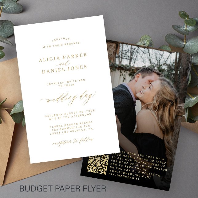 Budget QR code gold white photo all in one wedding Flyer (Creator Uploaded)
