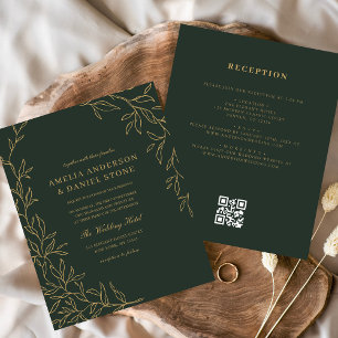Budget QR Code Green Gold Wedding Invitation