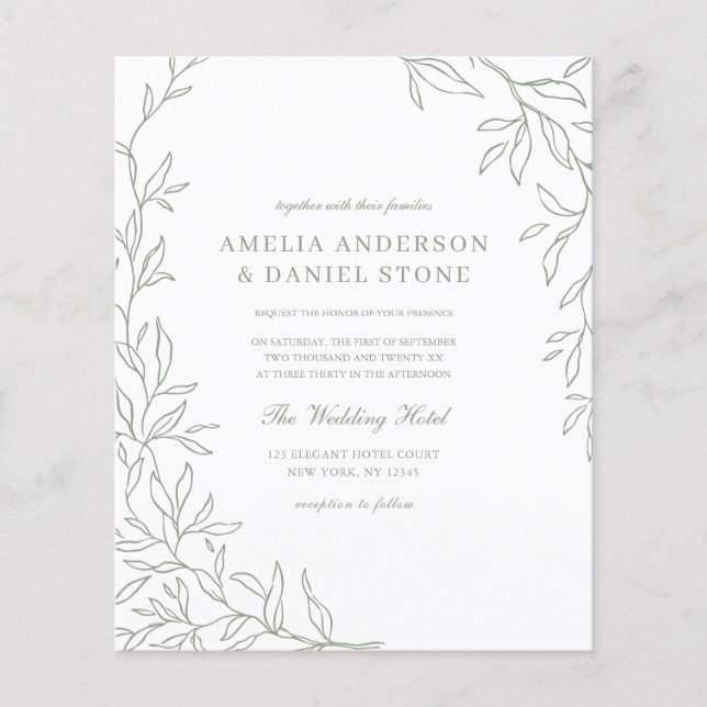 Budget QR Code Green Leaf Wedding Invitation Flyer (Front)
