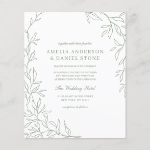 Budget QR Code Green Leaf Wedding Invitation Flyer