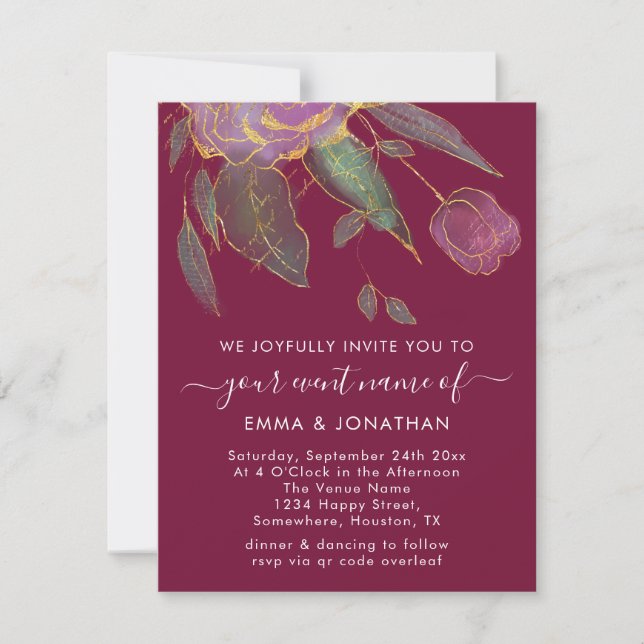 Budget QR Code Marsala Gold Flowers Pink (Front)