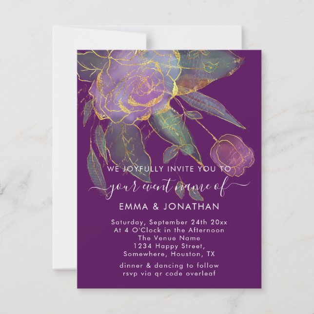 Budget QR Code Marsala Gold Flowers Purple (Front)