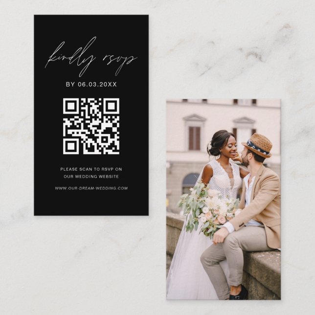 Budget QR Code Minimalist RSVP Wedding Website Enclosure Card (Front/Back)