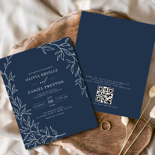 Budget QR Code Navy Blue Wedding Invitation Flyer
