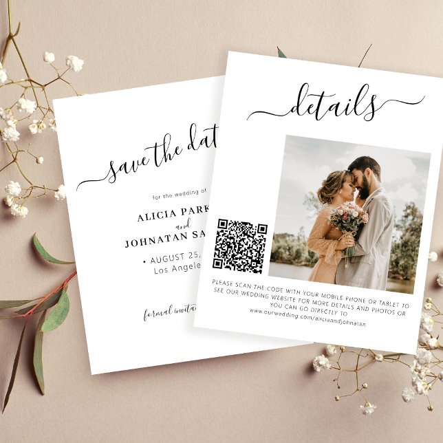 Budget QR code photo elegant wedding save the date (Creator Uploaded)