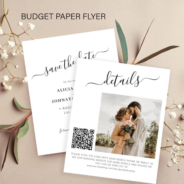 Budget QR code photo elegant wedding save the date Flyer (Creator Uploaded)