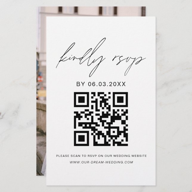 Budget QR Code Photo RSVP Minimalist Wedding (Front/Back)