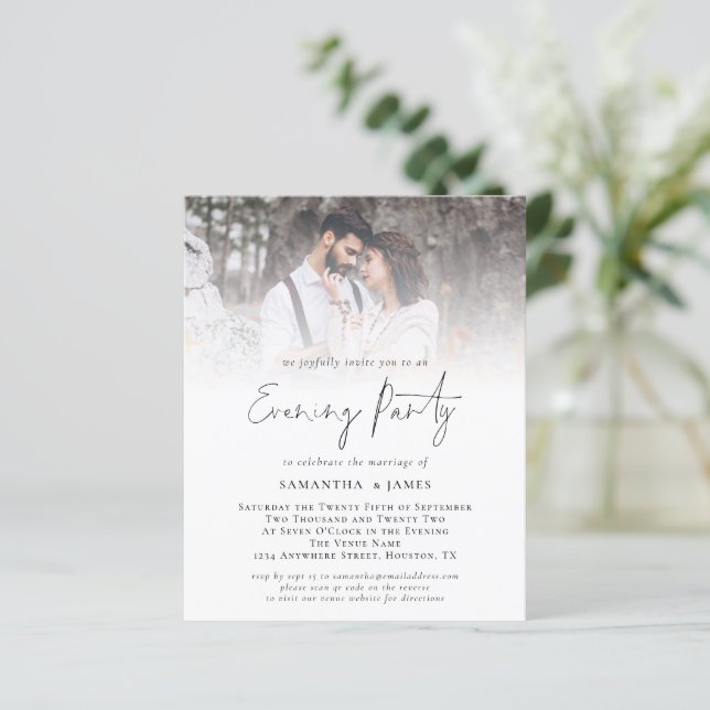 Budget QR Code Photo Wedding Evening Party Invite (Standing Front)
