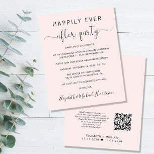 Budget QR Code Pink Wedding Reception Invitation