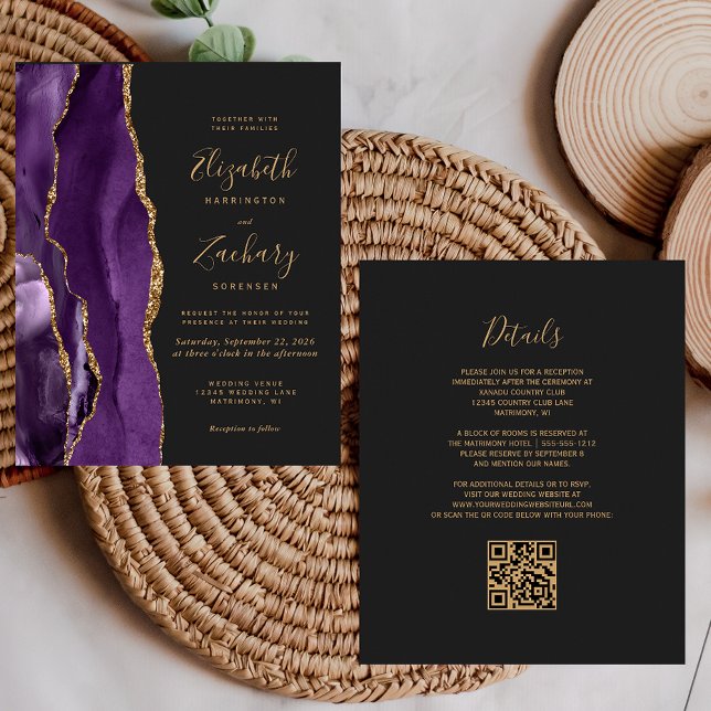 Budget QR Code Purple Gold Agate Dark Wedding (Creator Uploaded)