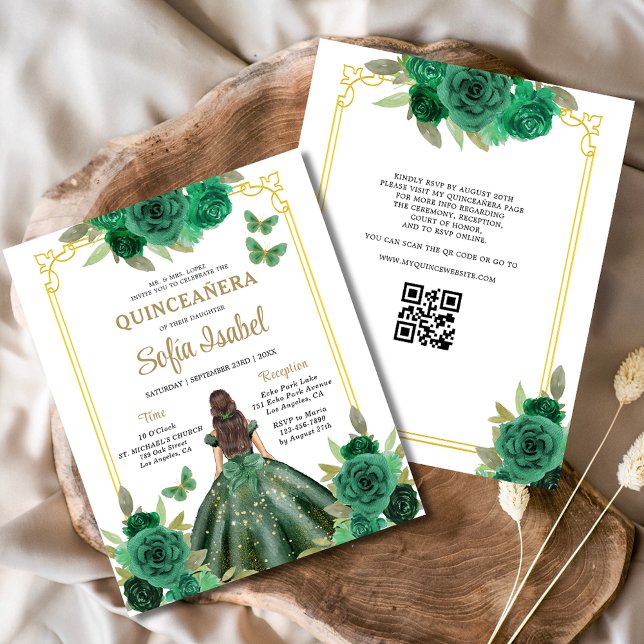 Budget QR Code Quinceanera Emerald Green  Flyer (Creator Uploaded)