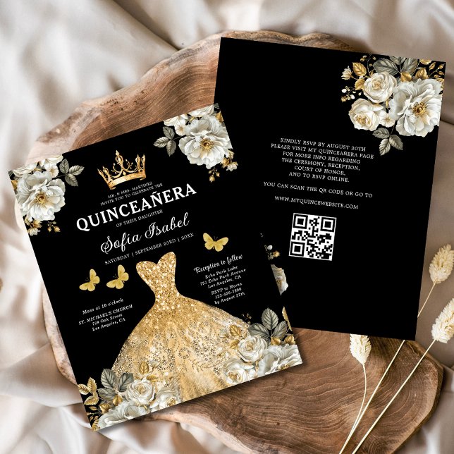 Budget QR Code Quinceanera Floral Gold Princess  (Creator Uploaded)
