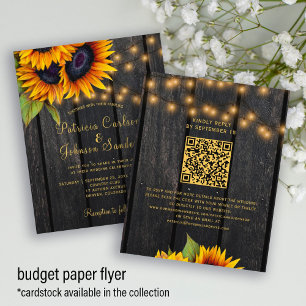 Budget QR code rustic sunflower wedding invitation Flyer