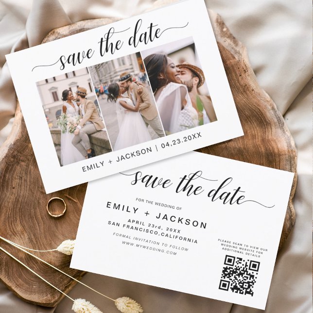 Budget QR Code - Save the Date  Modern 3 Photo (Creator Uploaded)