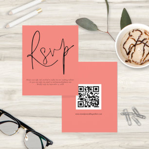 Budget QR Code Script Coral Rose Wedding RSVP