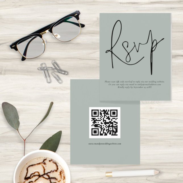 Budget QR Code Script Wedding Silvery Sage RSVP (Creator Uploaded)