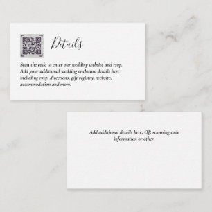 Budget QR Code Website RSVP Hotel Wedding Details  Enclosure Card
