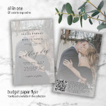Budget QR photo modern overlay wedding invitation Flyer<br><div class="desc">Elegant simple minimal white budget affordable custom photo transparent (PRINTED, ONLY ONE PIECE OF PAPER, NO PLASTIC COVER) overlay PAPER FLYER wedding invitation template featuring a classy stylish chic trendy calligraphy script and your custom (automatically generated) scanning QR CODE to website. Easy to personalize with your details and 2 engagement...</div>
