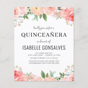 Budget QUINCEAÑERA Birthday Peach Coral Invitation Flyer