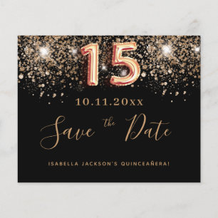 Budget Quinceanera black glitter save the date