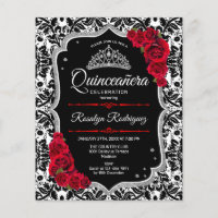 Budget Quinceanera - Black Red Silver Invite