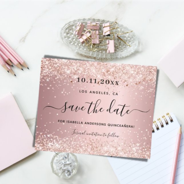 Budget Quinceanera blush pink save the date (Creator Uploaded)