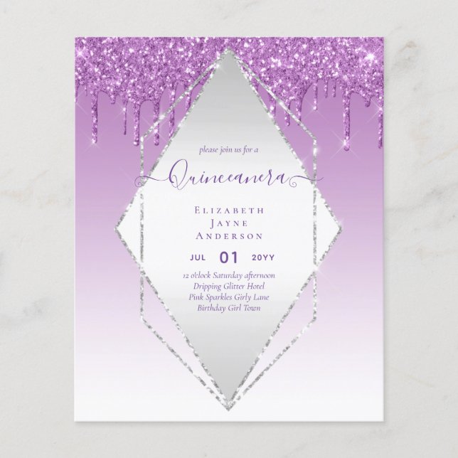 BUDGET Quinceanera Dripping Glitter Glamour Invit Flyer (Front)