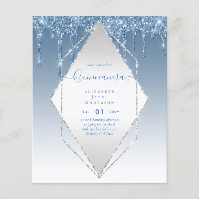 BUDGET Quinceanera Dripping Glitter Glamour Invit Flyer (Front)