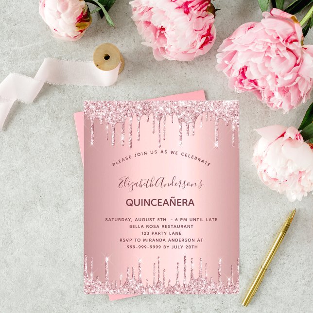 BUDGET Quinceanera dusty rose glitter drips pink (Creator Uploaded)