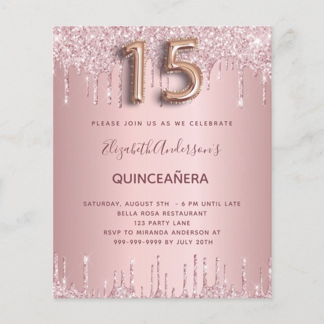 BUDGET Quinceanera dusty rose glitter pink  (Front)