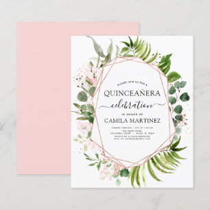 Budget Quinceanera Eucalyptus Rose Gold Geometric