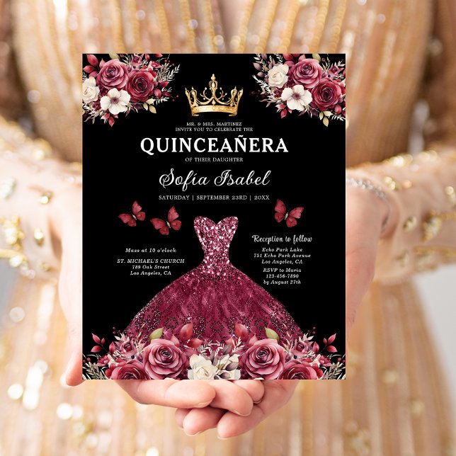 Budget Quinceanera Floral Burgundy Princess  (Creator Uploaded)