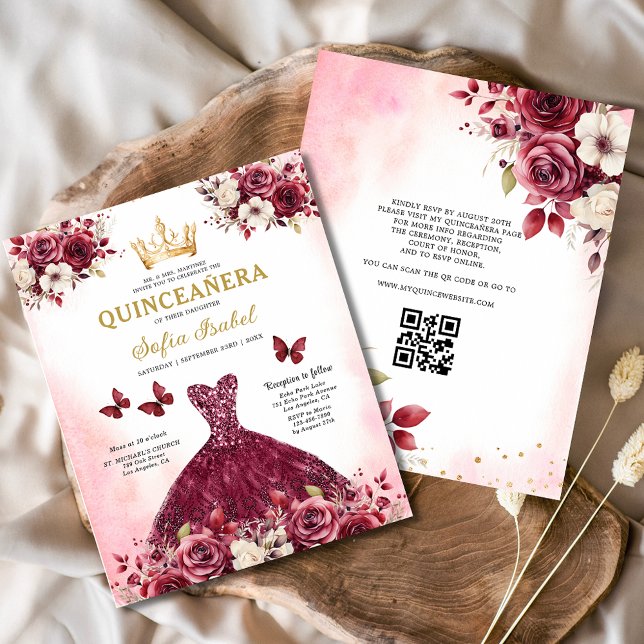 Budget Quinceanera Floral Burgundy Princess  Flyer (Creator Uploaded)
