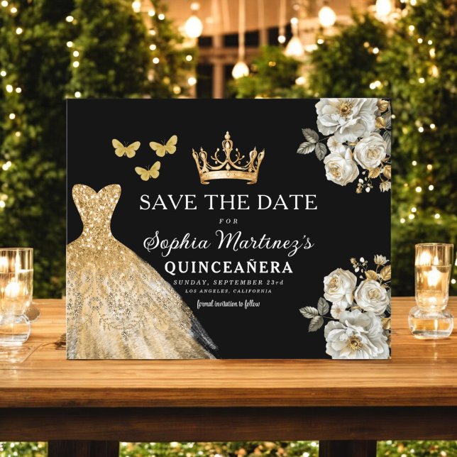 Budget Quinceanera Floral Gold Save the Date  (Creator Uploaded)