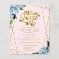 Budget Quinceanera Invitation Bilingual Pink Blue