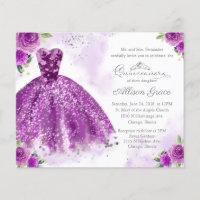 Budget Quinceanera Invitation Bilingual Purple