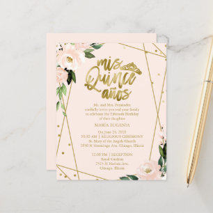 Budget Quinceanera Invitation Gold Foil Blush Pink