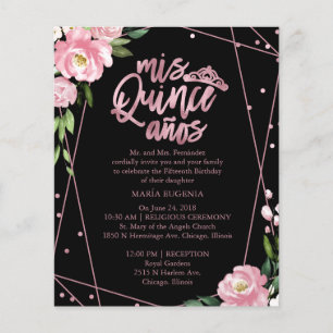 Budget Quinceanera Invitation Rose Gold Pink Black