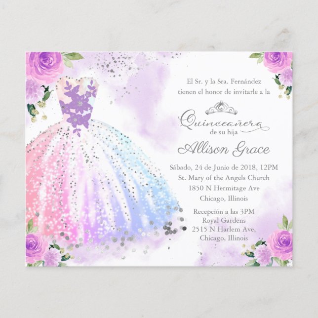 Budget Quinceanera Invitation Spanish Colourful (Front)