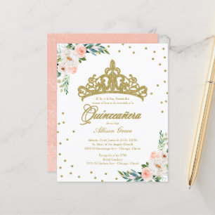 Budget Quinceanera Invitation Spanish Gold Tiara