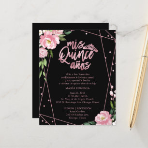 Budget Quinceanera Invitation Spanish Pink Black